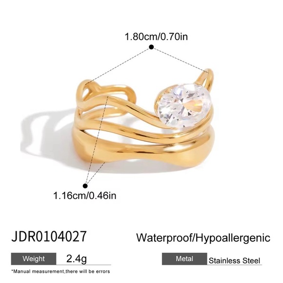 18K Gold Plated - Adjustable Cubic Zirconia Ring - Picture 3 of 5